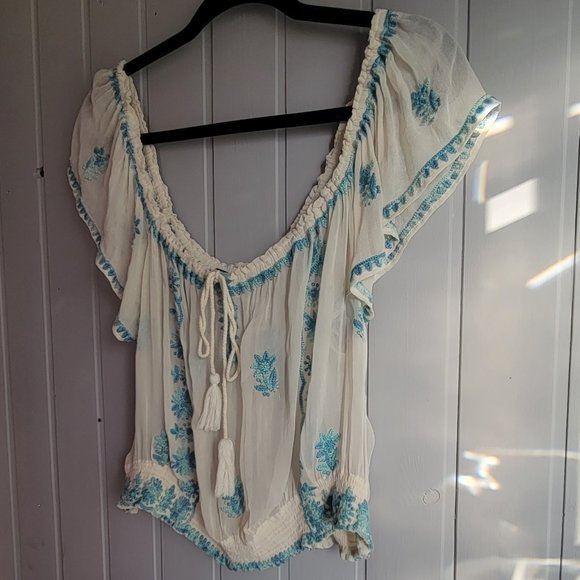 FREE PEOPLE Paisley Park Sheer Peasant Blouse - Picture 13 of 16